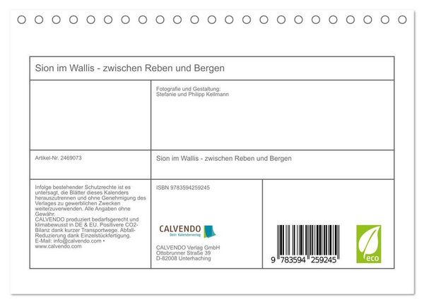 Produktbild: Sion im Wallis - zwischen Reben und Bergen (Tischkalender 2027 DIN A5 quer), CALVENDO Monatskalender