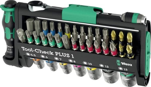 Produktbild: Wera Tool-Check PLUS 1 05049055001 Bit-Set 39teilig Schlitz, Kreuzschlitz Phillips, Kreuzschlitz Pozidriv, Innen-Sechskant, Innen-TORX, TORX BO