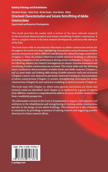 Produktbild: Structural Characterization and Seismic Retrofitting of Adobe Constructions