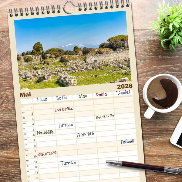 Produktbild: Familienplaner 2026 - Magna Graecia - Griechische antike St&auml;tten in S&uuml;ditalien mit 5 Spalten (Wandkalender, 21 x 45 cm) CALVENDO