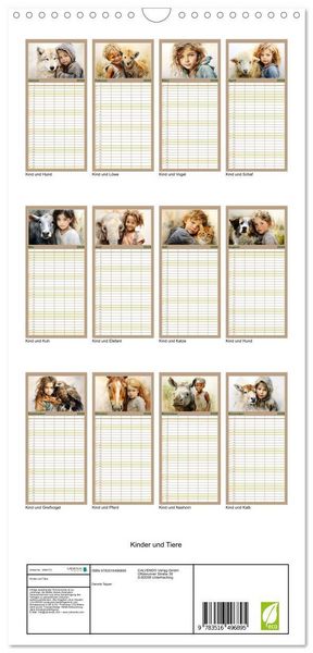 Produktbild: Familienplaner 2026 - Kinder und Tiere mit 5 Spalten (Wandkalender, 21 x 45 cm) CALVENDO