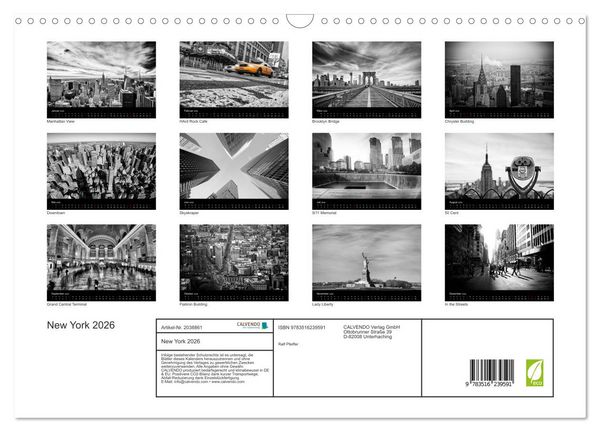 Produktbild: New York 2026 (Wandkalender 2026 DIN A3 quer), CALVENDO Monatskalender