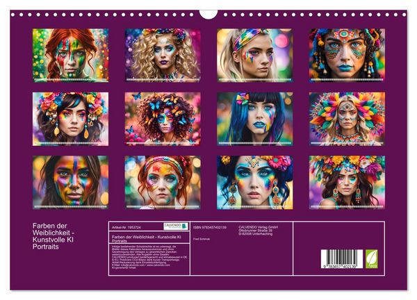 Produktbild: Farben der Weiblichkeit - Kunstvolle KI Portraits (Wandkalender 2026 DIN A3 quer), CALVENDO Monatskalender