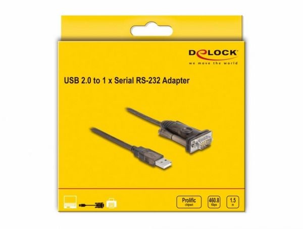 Produktbild: Delock USB 2.0 Adapter [1x USB 2.0 Stecker A - 1x RS232-Stecker] 62646 1.5m