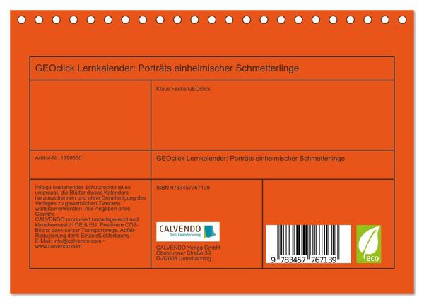 Produktbild: GEOclick Lernkalender: Portr&auml;ts einheimischer Schmetterlinge (Tischkalender 2026 DIN A5 quer), CALVENDO Monatskalender