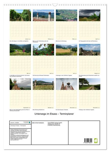 Produktbild: Unterwegs im Elsass &ndash; Terminplaner (Wandkalender 2026 DIN A2 hoch), CALVENDO Monatskalender