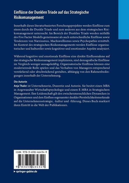Produktbild: Einfl&uuml;sse der Dunklen Triade auf das Strategische Risikomanagement
