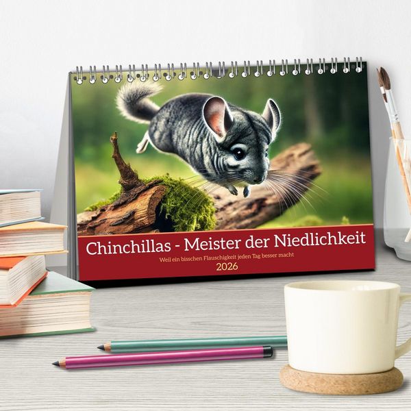 Produktbild: Chinchillas - Meister der Niedlichkeit (Tischkalender 2026 DIN A5 quer), CALVENDO Monatskalender