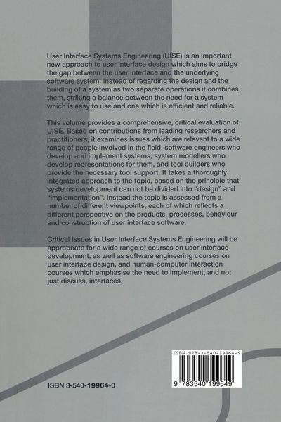 Produktbild: Critical Issues in User Interface Systems Engineering
