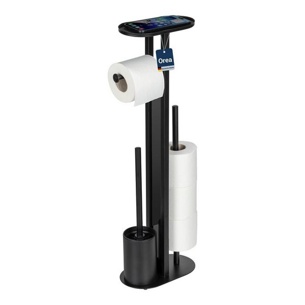Produktbild: Stand WC-Garnitur Mod. Orea Schwarz, mit Ablagefl&auml;che und Ersatzrollenhalter