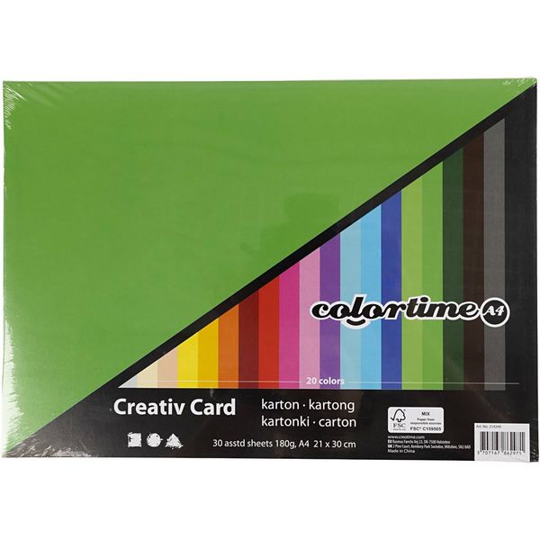 Produktbild: Creativ Company Farbkarton, A4, Blatt 210x297 mm, 180 g, sortierte Farben, 300 Blatt sortiert