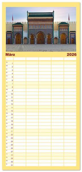 Produktbild: Familienplaner 2026 - Marokko, ein lebendiges Mosaik voller Farben. mit 5 Spalten (Wandkalender, 21 x 45 cm) CALVENDO