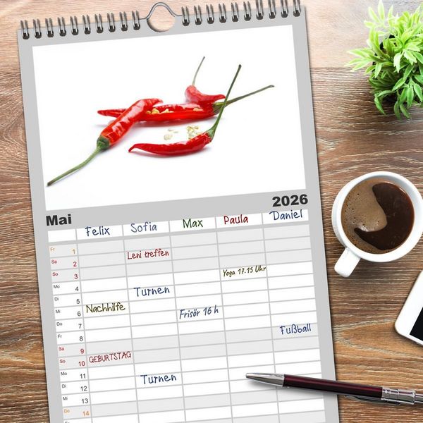 Produktbild: Familienplaner 2026 - Hot Chili K&uuml;chen Kalender mit 5 Spalten (Wandkalender, 21 x 45 cm) CALVENDO