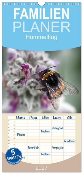 Produktbild: Familienplaner 2027 - Hummelflug mit 5 Spalten (Wandkalender, 21 x 45 cm) CALVENDO