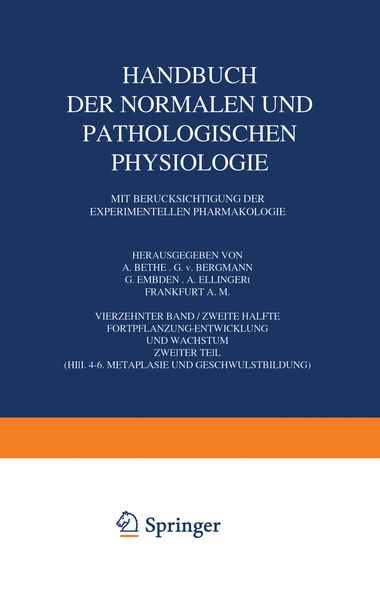 Produktbild: Handbuch der Normalen und Pathologischen Physiologie Fortpflanzung Entwicklung und Wachstum