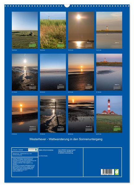 Produktbild: Westerhever - Wattwanderung in den Sonnenuntergang (Wandkalender 2026 DIN A2 hoch), CALVENDO Monatskalender