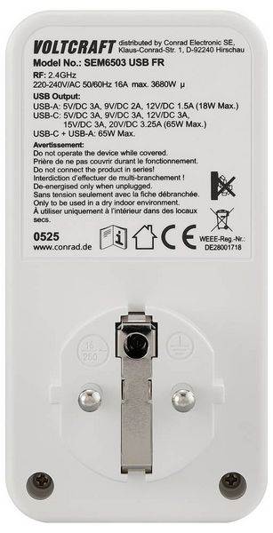 Produktbild: VOLTCRAFT SEM6503 FR Energiekosten-Messger&auml;t USB-Schnittstelle, inkl. Funksteckdose, Datenexport, Datenloggerfunktion