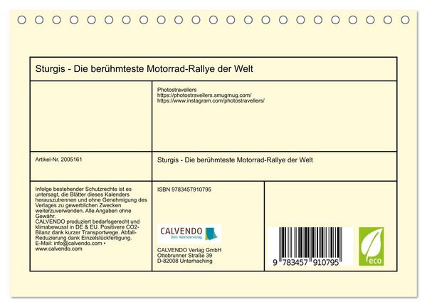 Produktbild: Sturgis - Die ber&uuml;hmteste Motorrad-Rallye der Welt (Tischkalender 2026 DIN A5 quer), CALVENDO Monatskalender
