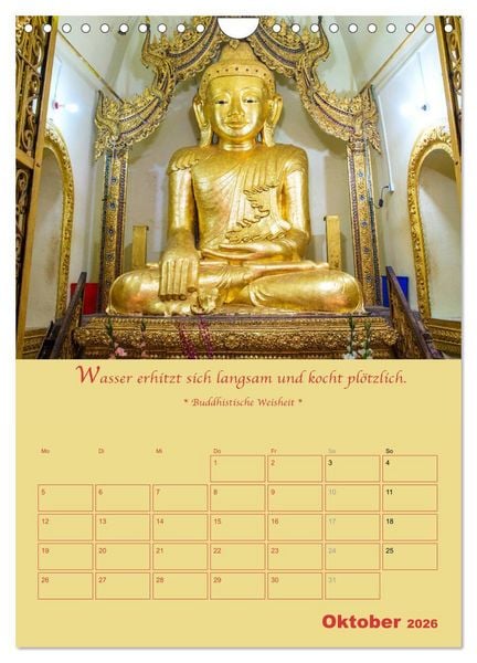 Produktbild: BUDDHA IN GOLD - Mit buddhistischen Spr&uuml;chen (Wandkalender 2026 DIN A4 hoch), CALVENDO Monatskalender
