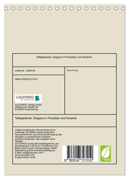 Produktbild: Tafelgedecke. Eleganz in Porzellan und Keramik (Tischkalender 2026 DIN A5 hoch), CALVENDO Monatskalender