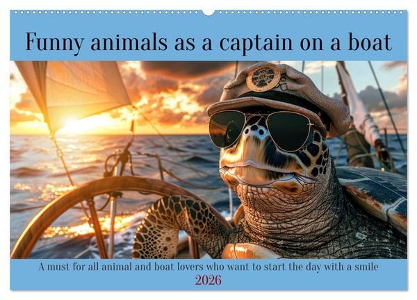 Funny animals as a captain on a boat (Wall Calendar 2026 DIN A2 landscape), CALVENDO 12 Month Wall Calendar