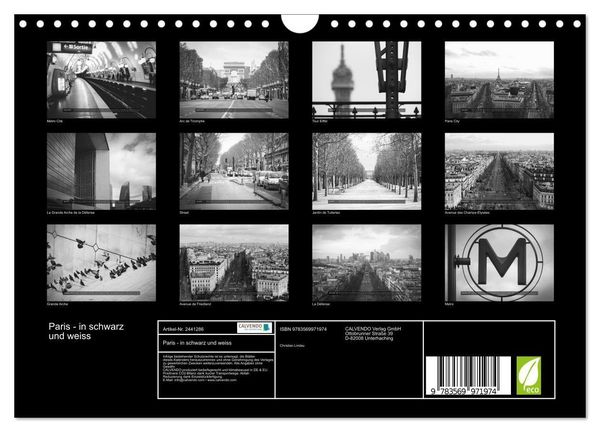 Produktbild: Paris - in schwarz und weiss (Wandkalender 2027 DIN A4 quer), CALVENDO Monatskalender