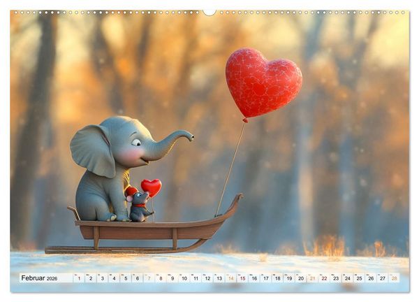 Produktbild: Der rote Luftballon - Elefant und Maus zeigen Dir das Jahr (hochwertiger Premium Wandkalender 2026 DIN A2 quer), Kunstdruck in Hochglanz