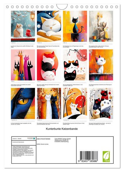Produktbild: Kunterbunte Katzenbande (Wandkalender 2026 DIN A4 hoch), CALVENDO Monatskalender
