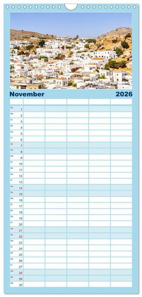 Produktbild: Familienplaner 2026 - Rhodos - eine Insel zum Verlieben mit 5 Spalten (Wandkalender, 21 x 45 cm) CALVENDO