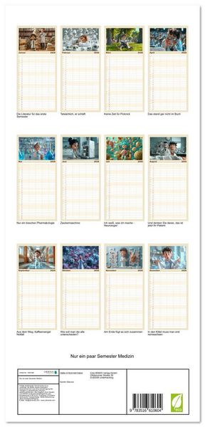 Produktbild: Familienplaner 2026 - Nur ein paar Semester Medizin mit 5 Spalten (Wandkalender, 21 x 45 cm) CALVENDO