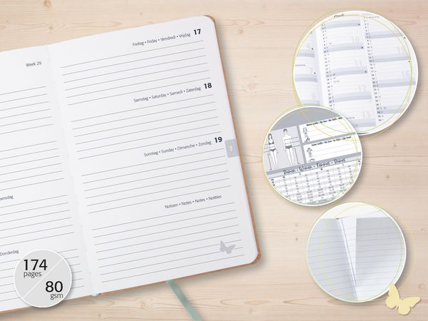 Produktbild: SIGEL TH673 Wochenkalender Jolie 2027, ca. A6, braun, gr&uuml;n, gelb, rosa, blau