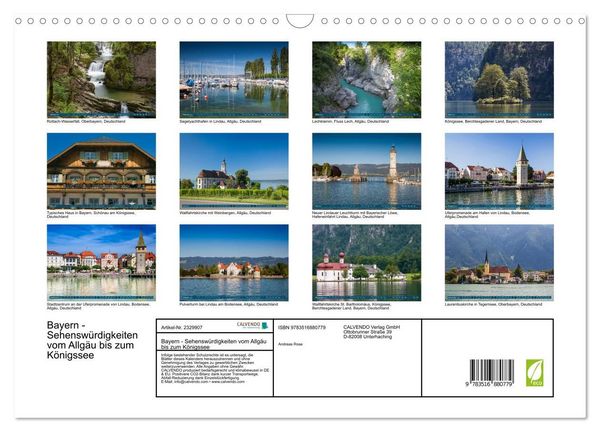 Produktbild: Bayern - Sehensw&uuml;rdigkeiten vom Allg&auml;u bis zum K&ouml;nigssee (Wandkalender 2027 DIN A3 quer), CALVENDO Monatskalender