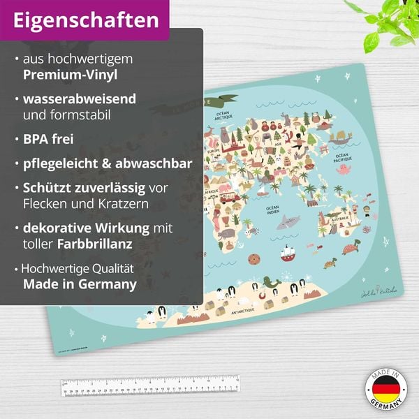 Produktbild: Cover-your-desk Schreibtischunterlage f&uuml;r Kinder Weltkarte in franz&ouml;sisch blau, aus hochwertigem Vinyl , 60 x 40 cm
