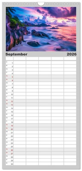 Produktbild: Familienplaner 2026 - Traumhafte Str&auml;nde mit 5 Spalten (Wandkalender, 21 x 45 cm) CALVENDO