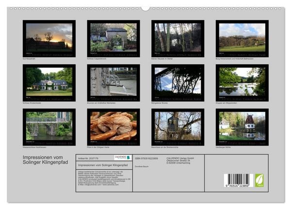 Produktbild: Impressionen vom Solinger Klingenpfad (hochwertiger Premium Wandkalender 2026 DIN A2 quer), Kunstdruck in Hochglanz