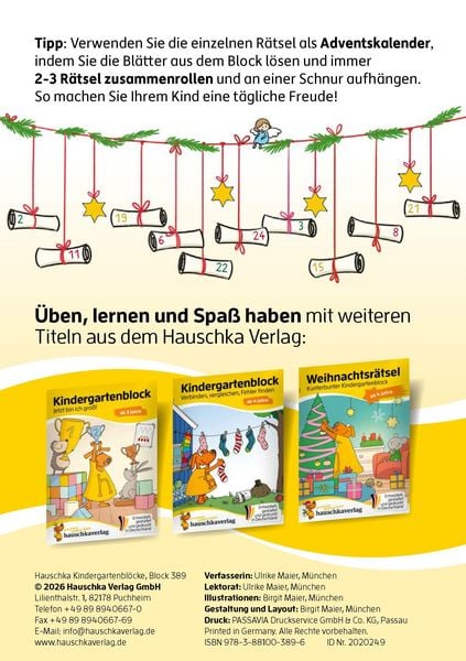 Produktbild: Weihnachtsr&auml;tsel &ndash; Kunterbunter Kindergartenblock ab 3 Jahre