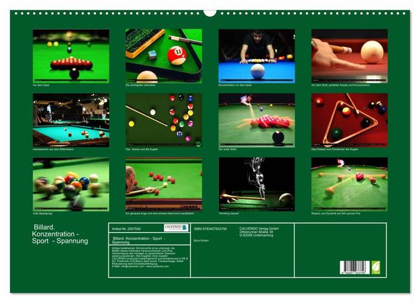 Produktbild: Billard. Konzentration - Sport - Spannung (Wandkalender 2026 DIN A2 quer), CALVENDO Monatskalender
