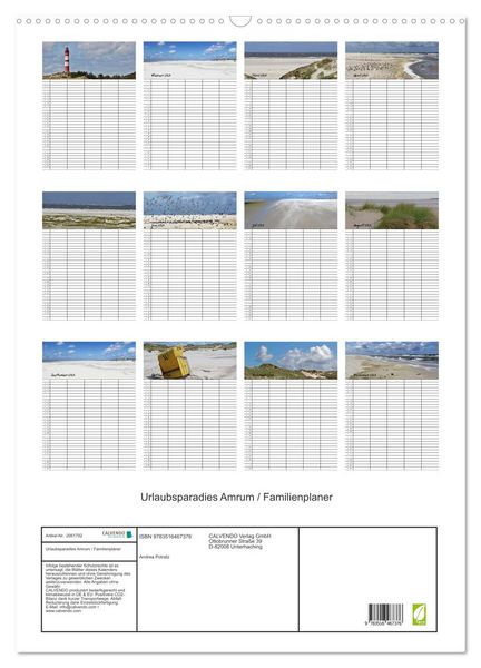 Produktbild: Urlaubsparadies Amrum / Familienplaner (Wandkalender 2026 DIN A2 hoch), CALVENDO Monatskalender