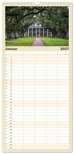 Produktbild: Familienplaner 2027 - Louisiana - S&uuml;mpfe und Plantagenh&auml;user mit 5 Spalten (Wandkalender, 21 x 45 cm) CALVENDO