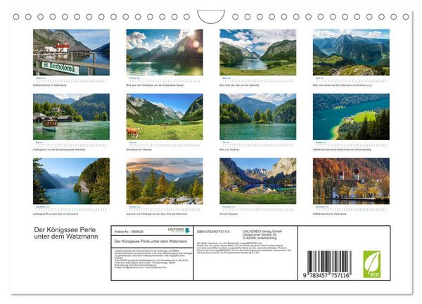 Produktbild: Der K&ouml;nigssee Perle unter dem Watzmann (Wandkalender 2026 DIN A4 quer), CALVENDO Monatskalender