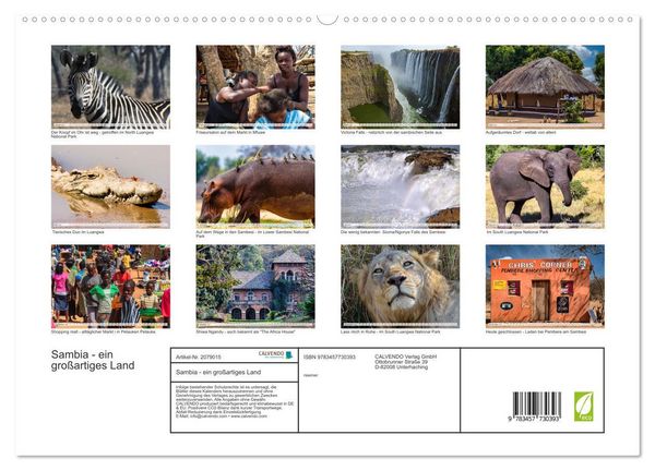Produktbild: Sambia - ein gro&szlig;artiges Land (hochwertiger Premium Wandkalender 2026 DIN A2 quer), Kunstdruck in Hochglanz