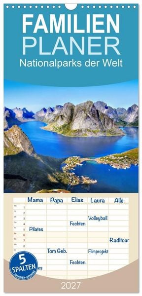 Produktbild: Familienplaner 2027 - Nationalparks der Welt mit 5 Spalten (Wandkalender, 21 x 45 cm) CALVENDO