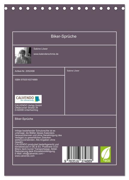 Produktbild: Biker-Spr&uuml;che (Tischkalender 2026 DIN A5 hoch), CALVENDO Monatskalender