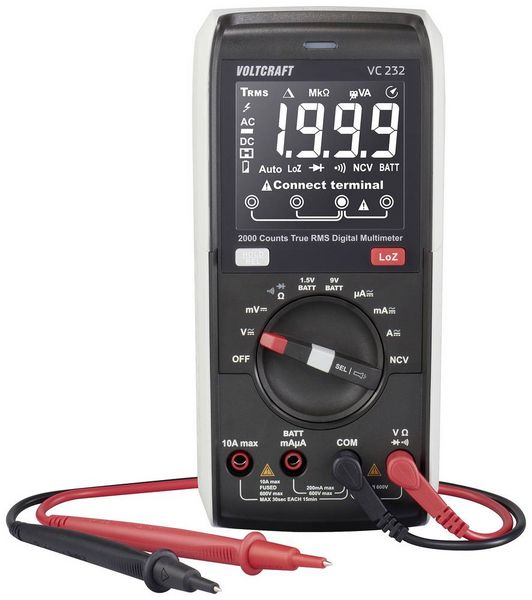 Produktbild: VOLTCRAFT VC232 Hand-Multimeter digital True RMS LoZ CAT III 600V Anzeige (Counts): 2000