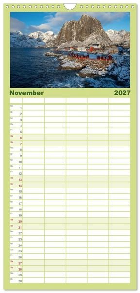 Produktbild: Familienplaner 2027 - Norwegische Landschaften mit 5 Spalten (Wandkalender, 21 x 45 cm) CALVENDO