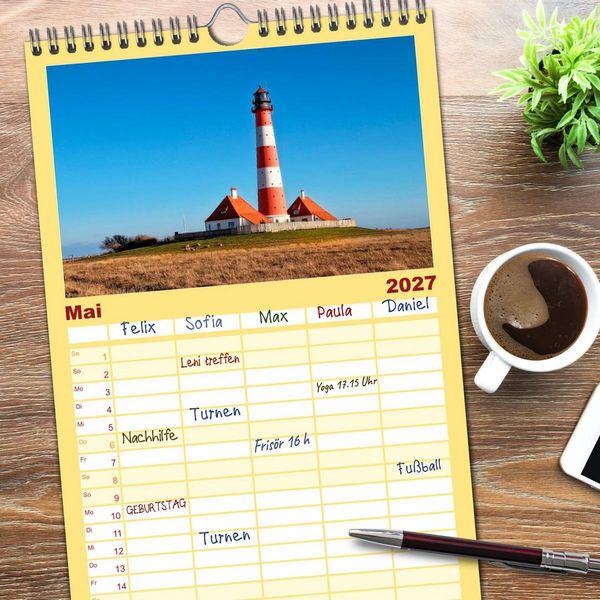 Produktbild: Familienplaner 2027 - Leuchtt&uuml;rme - maritime Wegweiser mit 5 Spalten (Wandkalender, 21 x 45 cm) CALVENDO