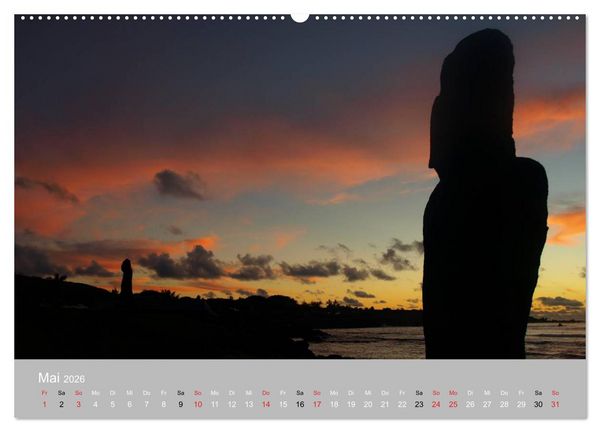 Produktbild: MOAI - steinerne W&auml;chter der Osterinsel (hochwertiger Premium Wandkalender 2026 DIN A2 quer), Kunstdruck in Hochglanz