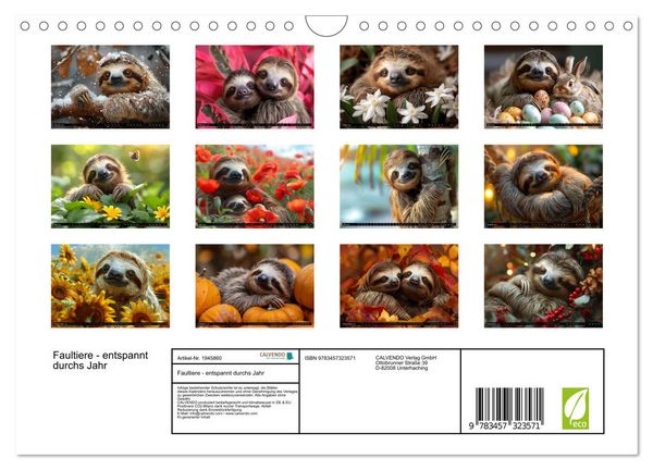 Produktbild: Faultiere - entspannt durchs Jahr (Wandkalender 2026 DIN A4 quer), CALVENDO Monatskalender