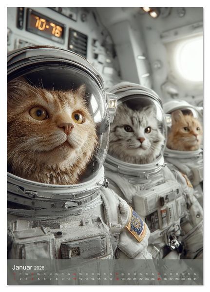 Produktbild: Katzen im Weltall - lustiger Katzenkalender f&uuml;r Kinder, Familien und Katzenliebhaber (Tischkalender 2026 DIN A5 hoch), CALVENDO Monatskalender