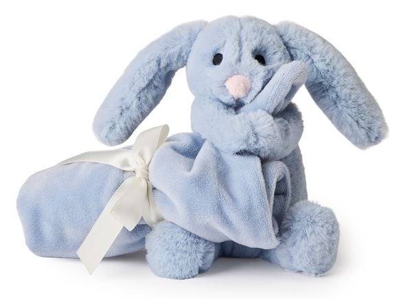 Teddy Hermann 94003 - Hase mit Schnuffeltuch, blau, Plüsch, 15 cm